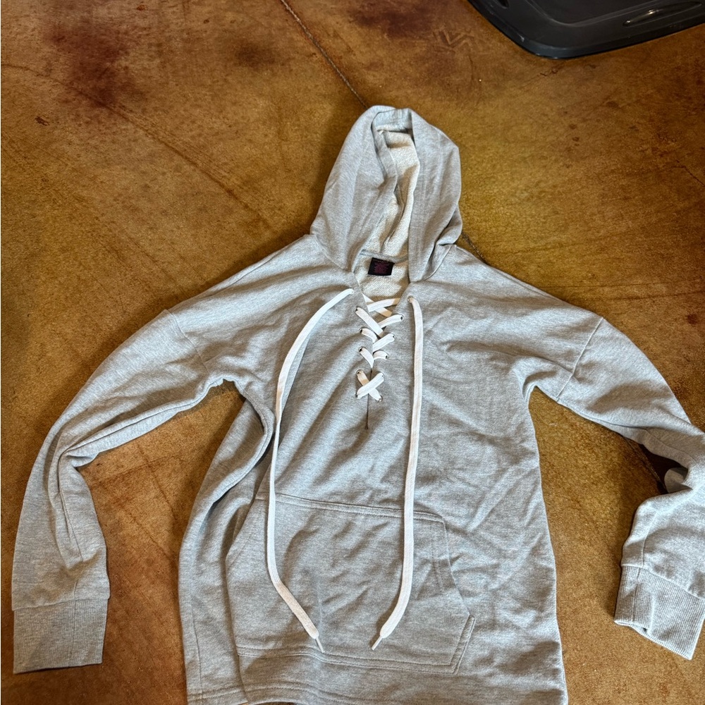 Material Girl Light Gray Lace-Up Hoodie